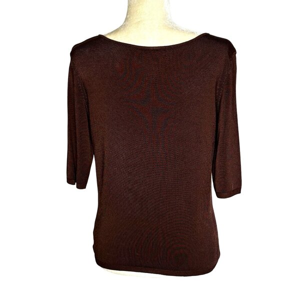 Worthington Stretch Brown Slinky Knit Top PM 90s Y2K V Neck - Picture 4 of 7
